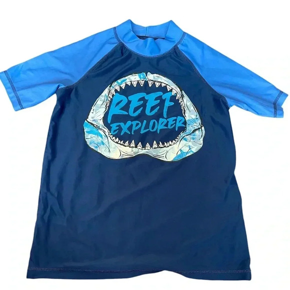 OshKosh B’gosh blue shark teeth rash guard size 10 - Picture 1 of 4